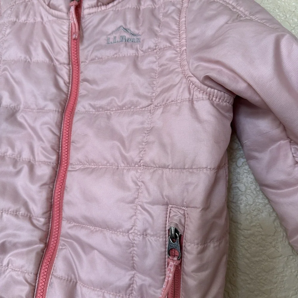 LL Bean Kids Pink Lightweight Puffer Jacket Coat Girls 12-18 Months Hooded Wind
